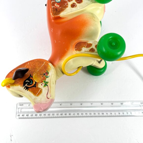 Vintage Fisher Price Cow Pull Toy #132 1960s Plastic Litho Collectible - Picture 6 of 7